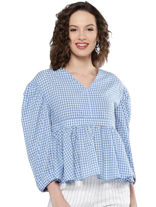 gathered detail gingham checked top - 15469335 - Very Small Image - 1