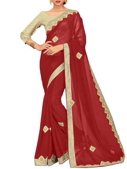 lace border embellished patchwork saree with blouse - 15469503 - Very Small Image - 1