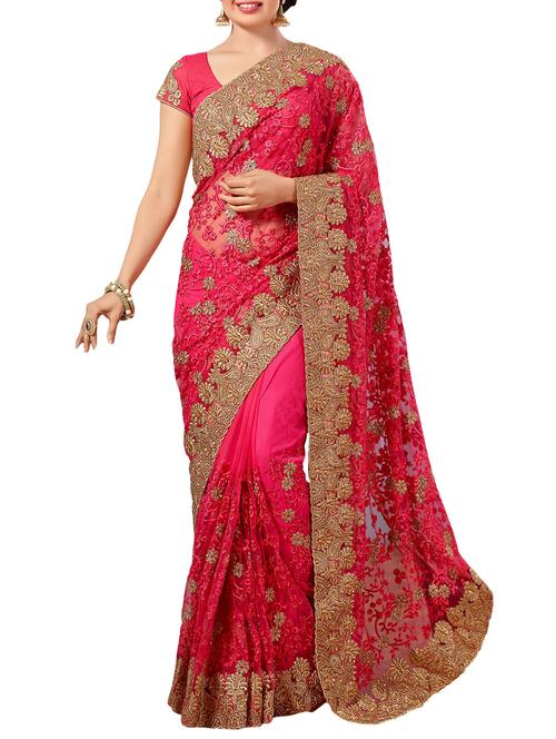floral thread embroidered pink saree - 15469952 - Very Small Image - 1