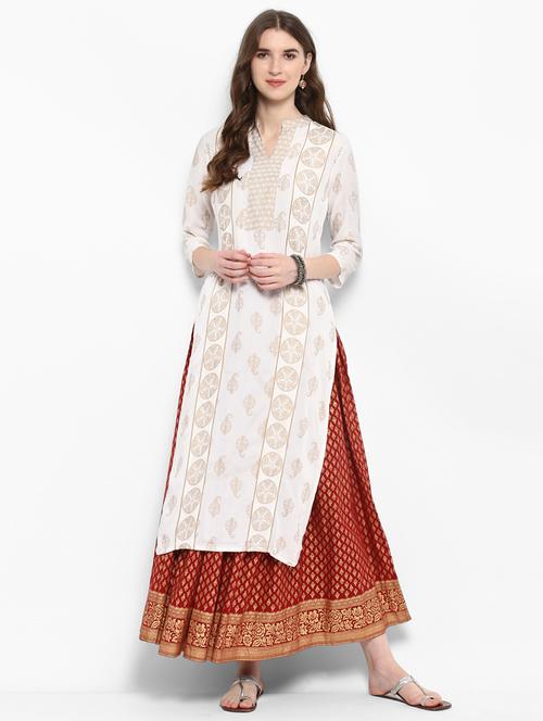 block printed kurta skirt set - 15470729 - Very Small Image - 1