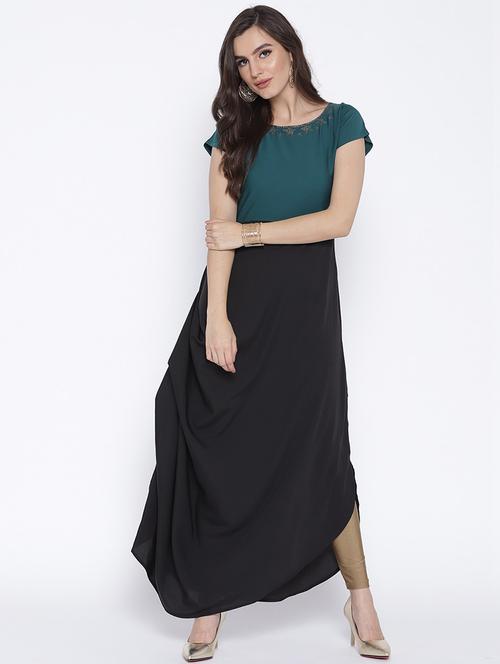 cowl color block fusion kurta - 15470988 - Very Small Image - 1