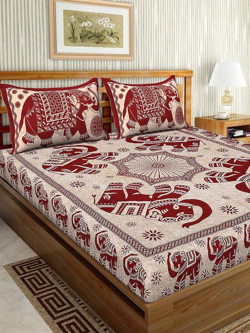 cotton traditional printed double bedsheet with 2 pillow covers - 15471073 - Very Small Image - 1