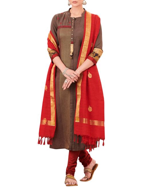 embroidered kurta with churidaar suit set - 15471140 - Very Small Image - 1
