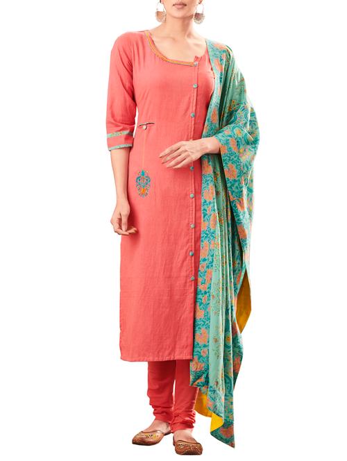 embroidered detailed churidaar suit set - 15471147 - Very Small Image - 1