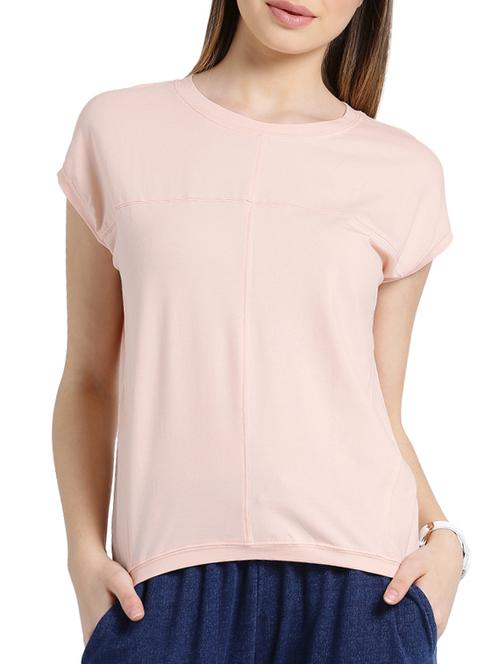 crew neck cap sleeves paneled tee - 15471227 - Very Small Image - 1
