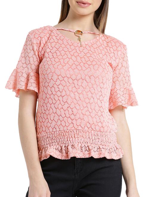 bell sleeved self design smocking detail top - 15471254 - Very Small Image - 1