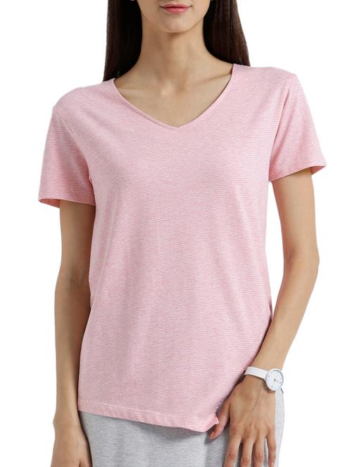 lemonade pink v-neck striped asymmetric top - 15471278 - Very Small Image - 1