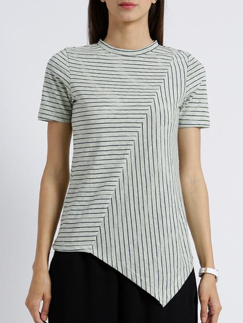 laurel green crew neck striped asymmetric top - 15471289 - Very Small Image - 1