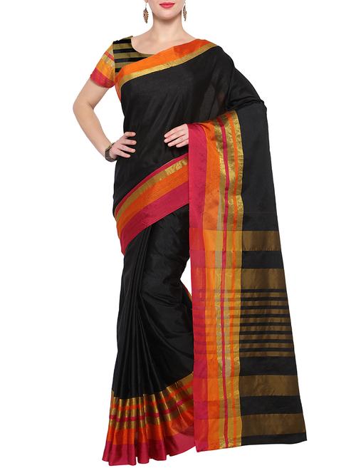 contrast zari border woven saree with blouse - 15471405 - Very Small Image - 1