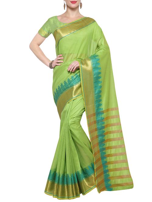 temple zari border woven saree with blouse - 15471411 - Very Small Image - 1