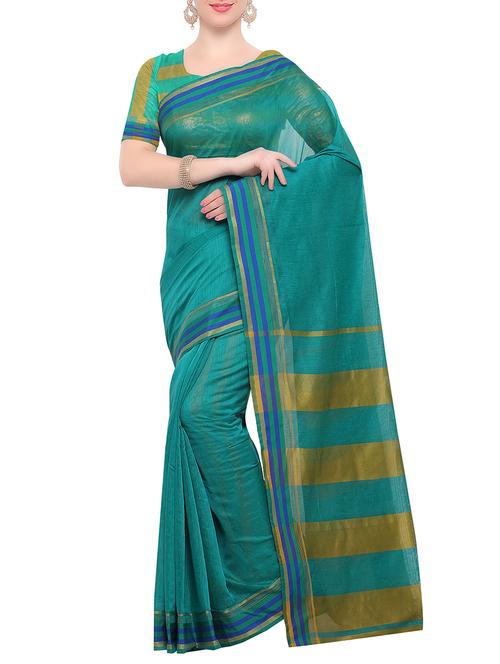 striped zari border woven saree with blouse - 15471419 - Very Small Image - 1