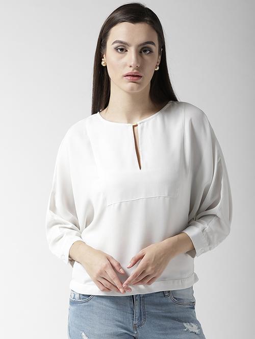 button detail gathered sleeve top - 15471527 - Very Small Image - 1