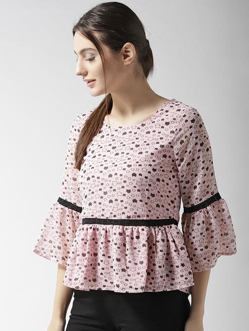 contrast lace detailed peplum top - 15471554 - Very Small Image - 1