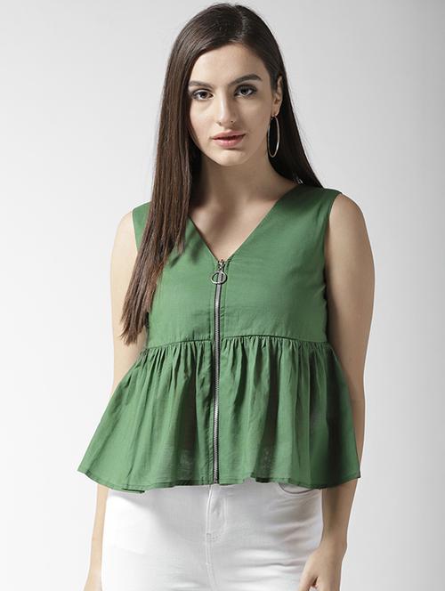 front zip up peplum top - 15471558 - Very Small Image - 1