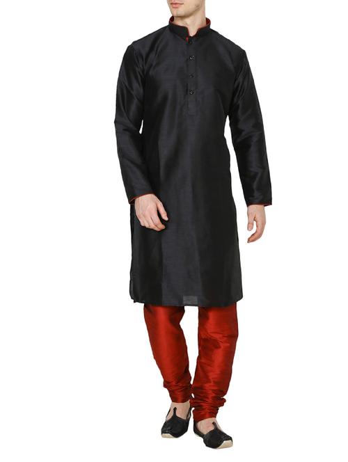 black dupion kurta pyjama set - 15471627 - Very Small Image - 1