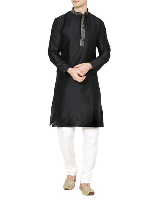 black dupion kurta pyjama set - 15471645 - Very Small Image - 1