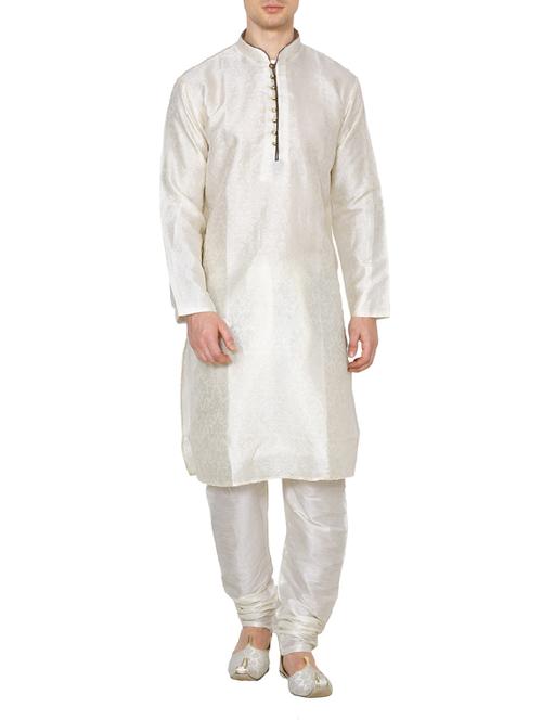 cream dupion kurta pyjama set - 15471650 - Very Small Image - 1
