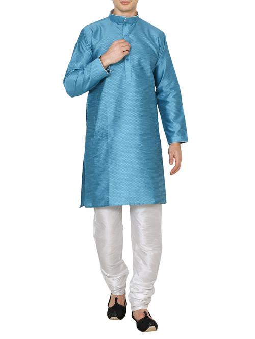 blue dupion kurta pyjama set - 15471667 - Very Small Image - 1