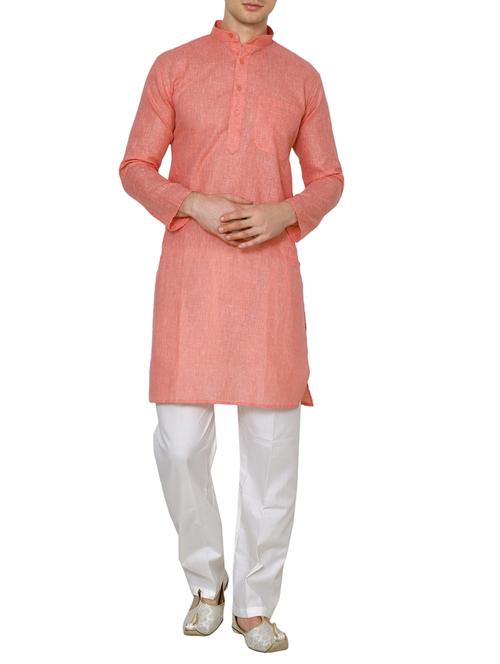 orange linen kurta pyjama set - 15471712 - Very Small Image - 1