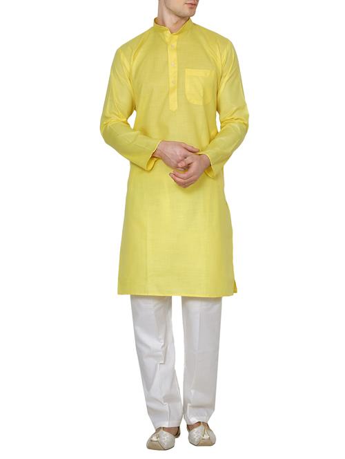 yellow linen kurta pyjama set - 15471717 - Very Small Image - 1