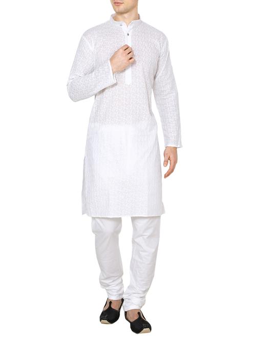 white cotton kurta pyjama set - 15471718 - Very Small Image - 1