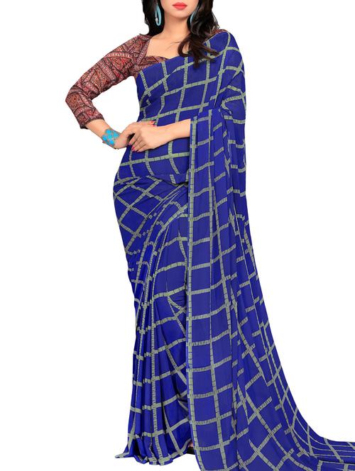 contrast checkered printed saree with blouse - 15472783 - Very Small Image - 1