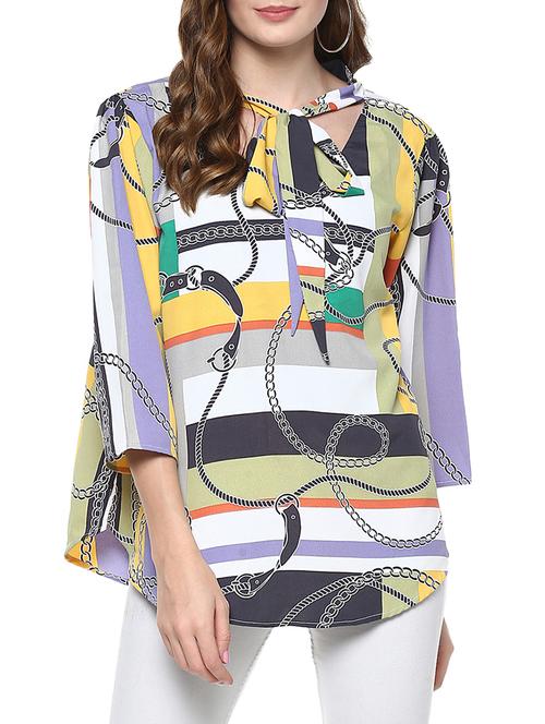 tie up neck printed regular top - 15472810 - Very Small Image - 1
