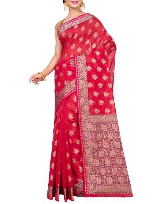 contrast floral border banarasi saree - 15472851 - Very Small Image - 1