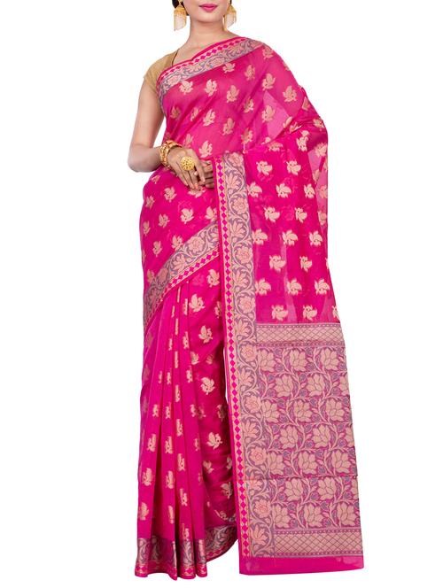 contrast floral border banarasi saree - 15472852 - Very Small Image - 1