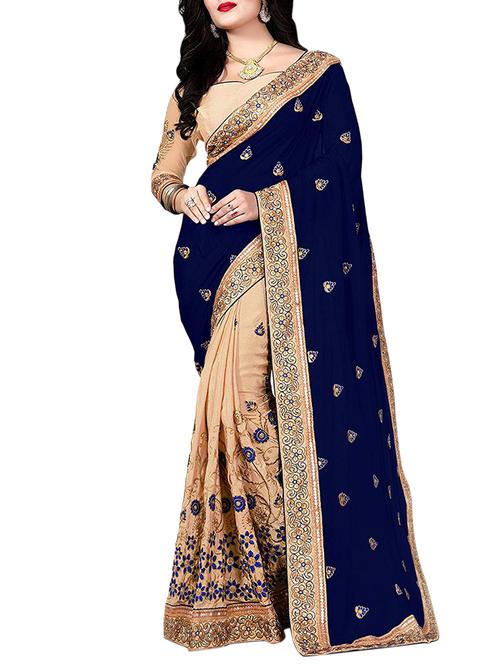 floral embroidered half and half saree with blouse - 15473239 - Very Small Image - 1