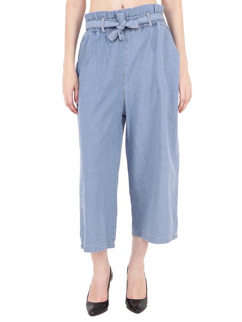 self belted denim straight palazzo - 15473265 - Very Small Image - 1