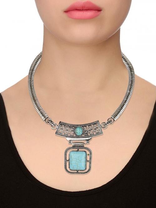 silver tone oxidised necklace - 15473534 - Very Small Image - 1