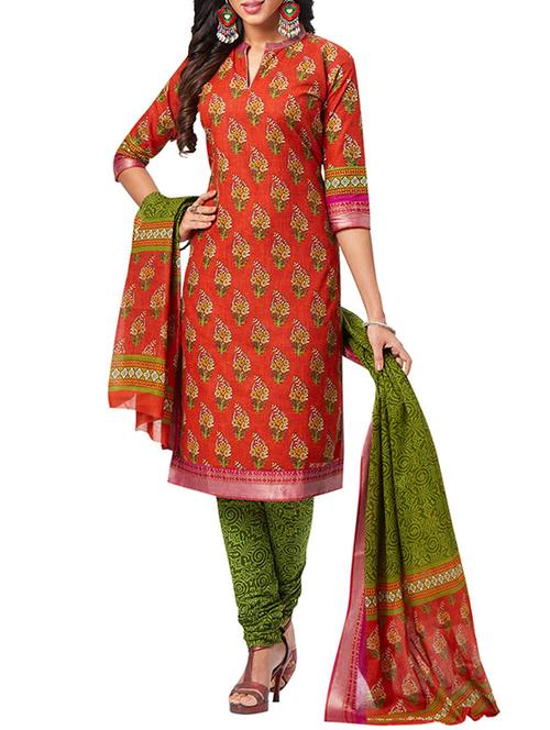 block printed unstitched churidaar suit - 15473641 - Very Small Image - 1