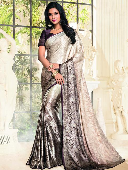 abstract embellished beige saree with blouse - 15474988 - Very Small Image - 1