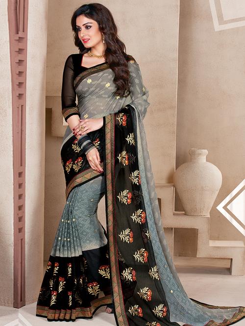 zari motif woven saree with blouse - 15475011 - Very Small Image - 1