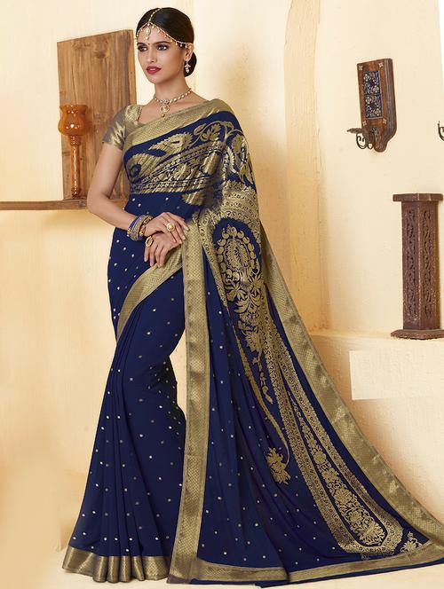 paisley zari motif banarasi saree - 15475078 - Very Small Image - 1