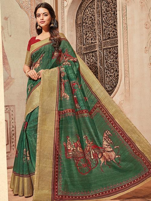 contrast border conversational printed saree - 15475157 - Very Small Image - 1