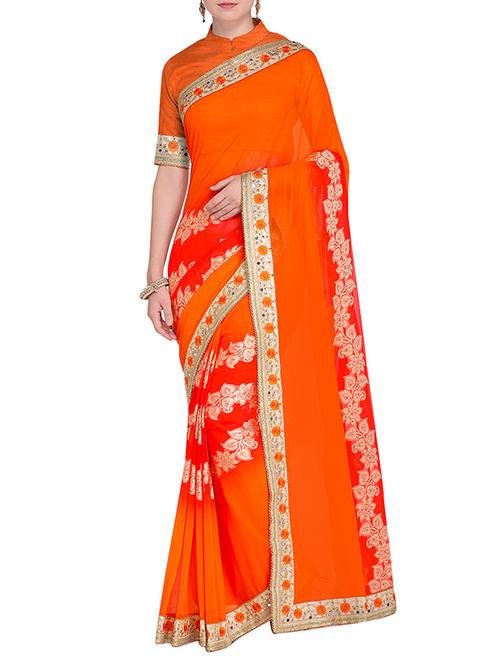embroidered border brasso orange saree - 15475456 - Very Small Image - 1