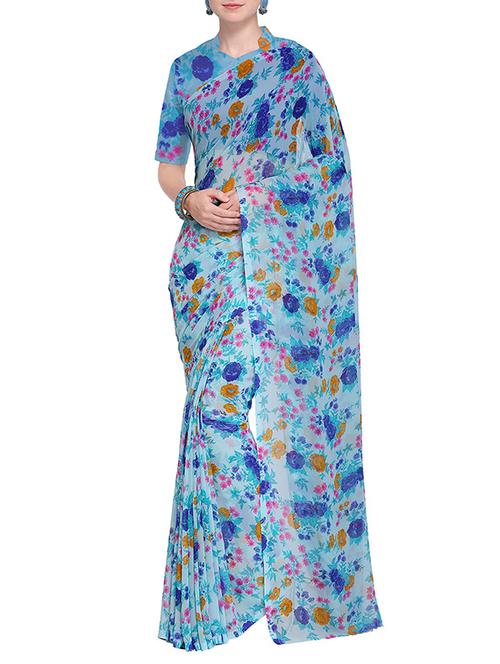 contrast floral printed saree - 15475464 - Very Small Image - 1
