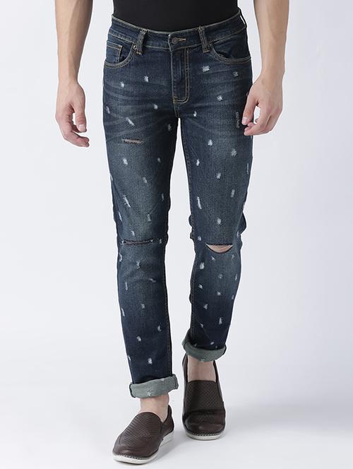 blue cotton blend slash knee jeans - 15475486 - Very Small Image - 1