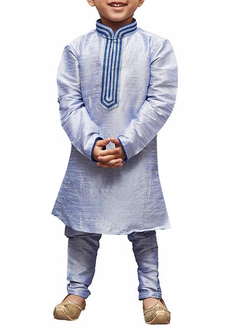 light blue silk blend kurta set - 15476183 - Very Small Image - 1