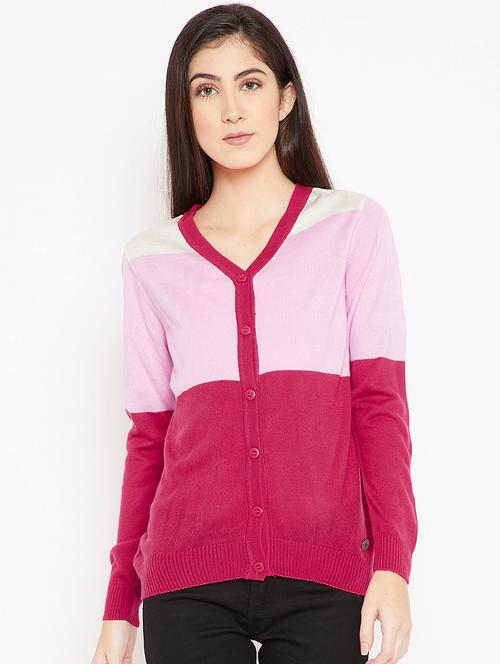 color block woolen cardigan - 15476415 - Very Small Image - 1