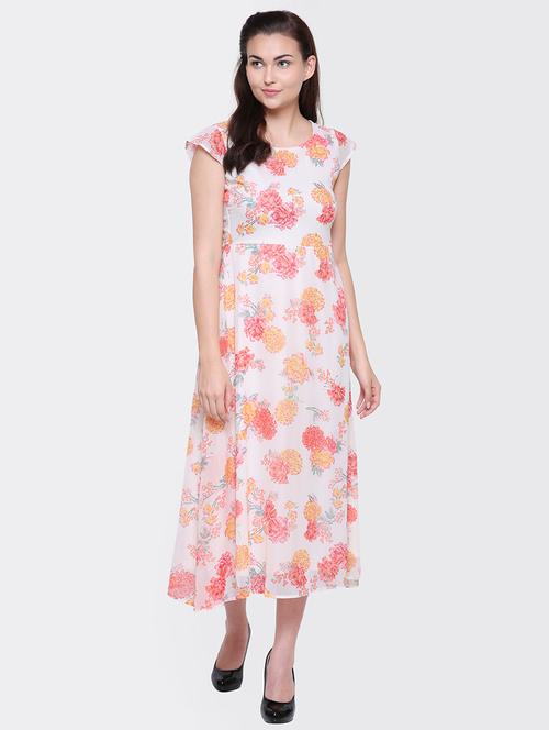 cap sleeved floral printed a-line dress - 15476759 - Very Small Image - 1