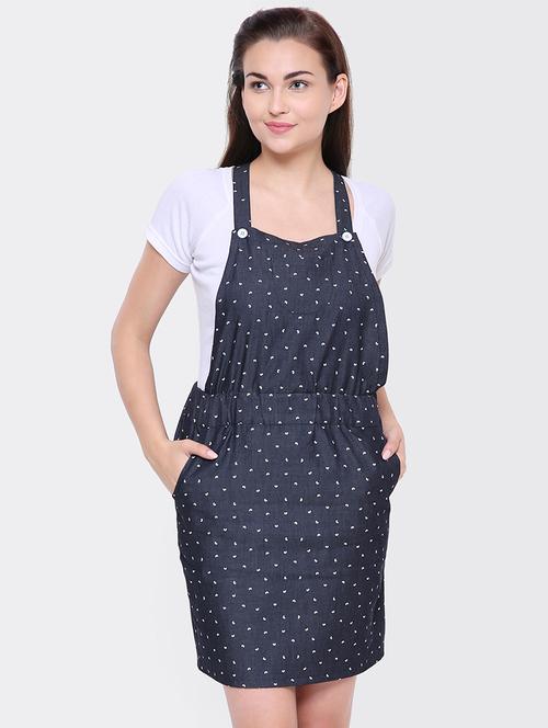 denim printed cross back dungaree - 15476778 - Very Small Image - 1