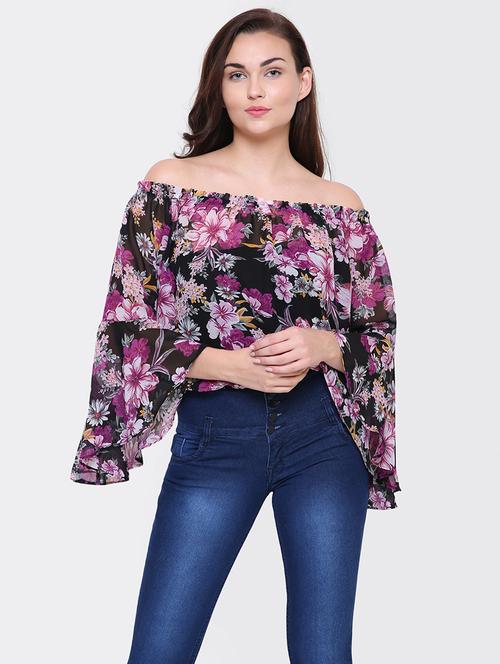 bell sleeve floral off-shoulder top - 15476785 - Very Small Image - 1