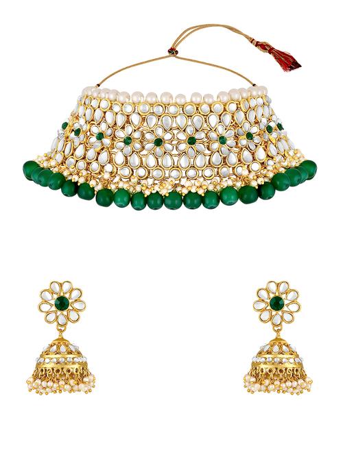 green gold tone necklace & earrings set - 15476965 - Very Small Image - 1