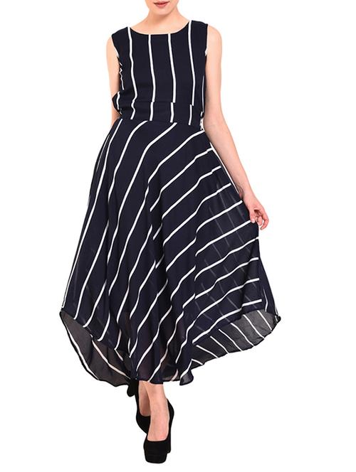 round neck striped asymmetric dress - 15477170 - Very Small Image - 1