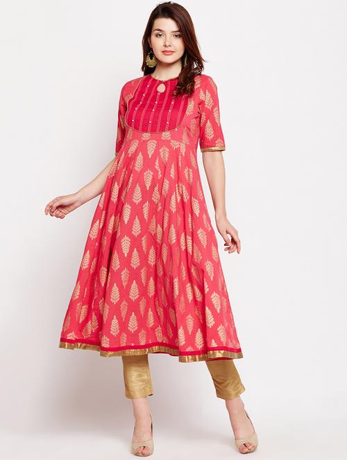 anarkali block print kurta - 15477407 - Very Small Image - 1