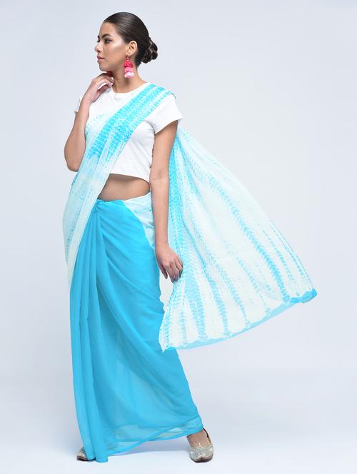 shibori printed saree with blouse - 15478586 - Very Small Image - 1