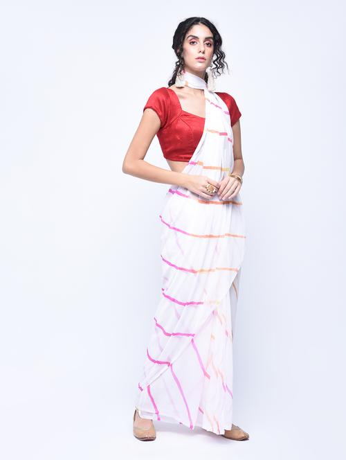 women's stripes white colored saree - 15478592 - Very Small Image - 1